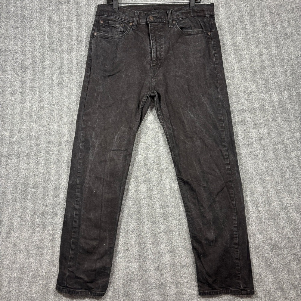 Levis 505 Mens 36x32 (Fits 36x30) Straight Leg Black Wash Distressed Denim Jeans